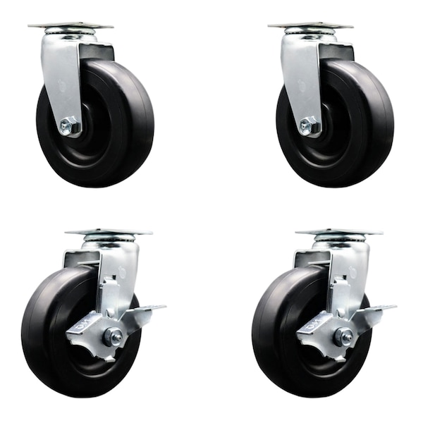 6 Inch Polyolefin Swivel Caster Set with Ball Bearings 2 Brakes SCC